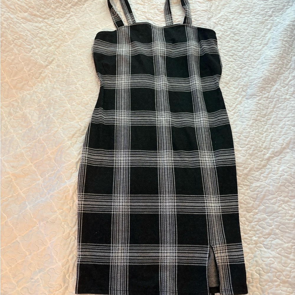 Polly & Esther Black and White Checkered Midi Dress